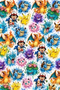 Jersey  druk cyfrowy pokemon białe tło 